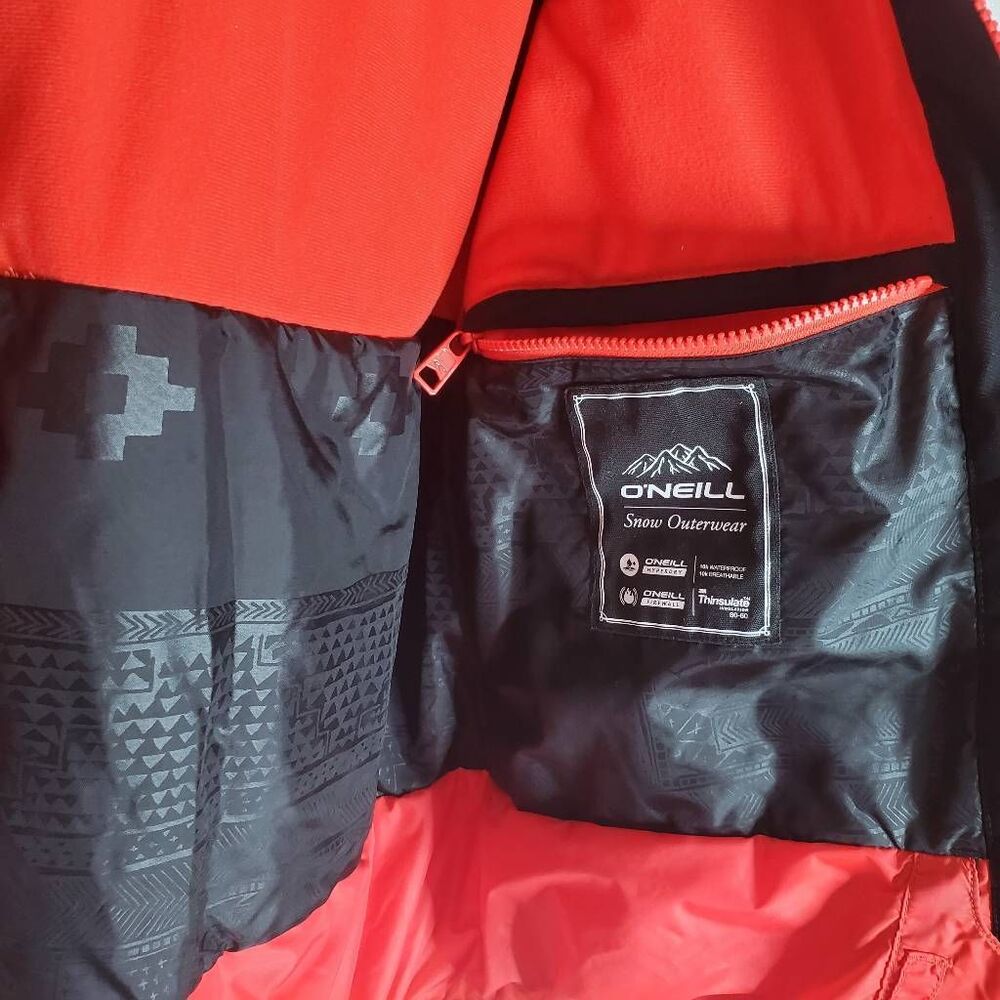 Oneill Black Poppy Red Colorblock Zip Up Seashell Snowboarding Jacket Size Large - Picture 13 of 16